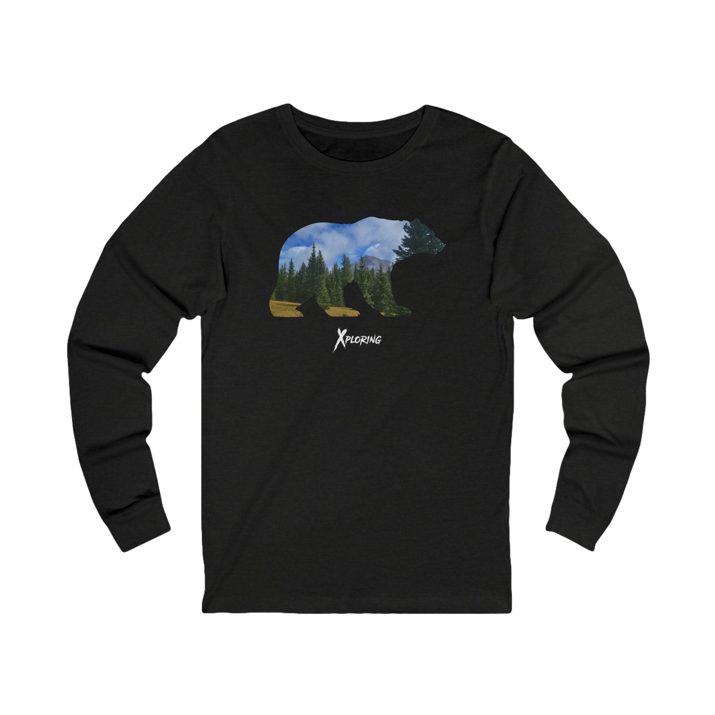 Xploring Bear Landscape Long Sleeve Tee, Unisex Nature Shirt, Outdoor Apparel, Gift for Adventurers, Wilderness Clothing, Hiking Fashion