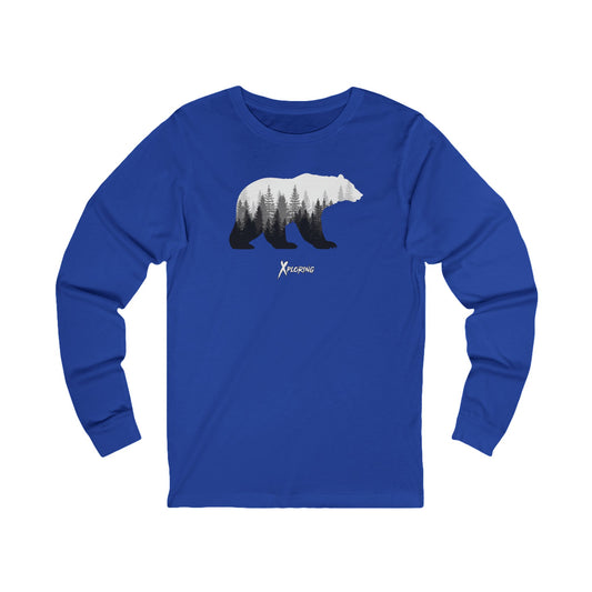 Adventurous Bear Graphic Long Sleeve Tee, Nature Lover Apparel, Camping Gifts, Hiking Outfit, Unisex Outdoor Wear