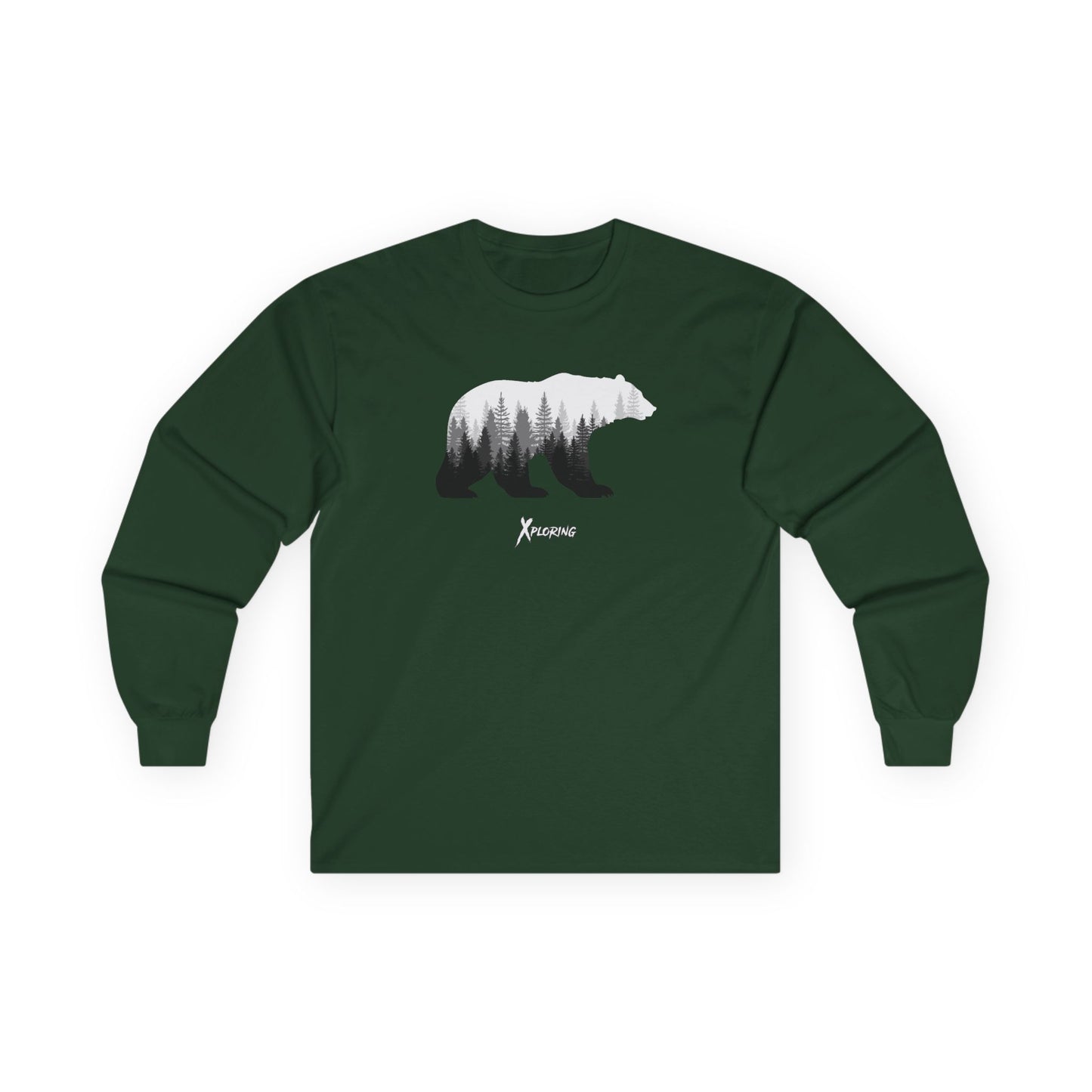 Xploring Men's Nature-Inspired Long Sleeve Tee, Bear Wildlife Shirt, Outdoor Lover Gift, Hiking Apparel, Eco-Friendly Fashion