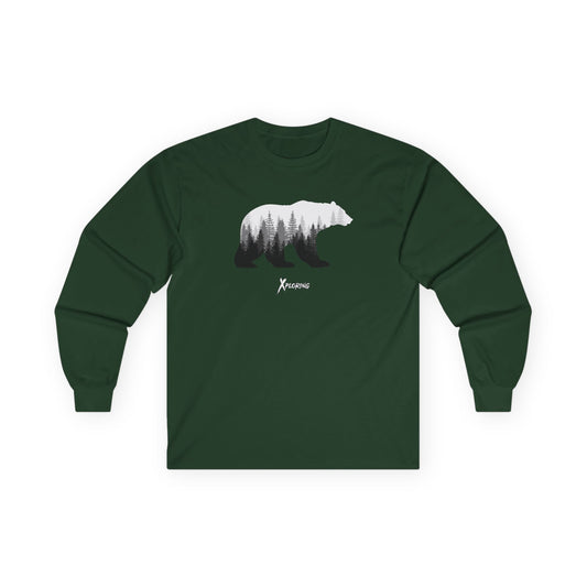 Xploring Men's Nature-Inspired Long Sleeve Tee, Bear Wildlife Shirt, Outdoor Lover Gift, Hiking Apparel, Eco-Friendly Fashion