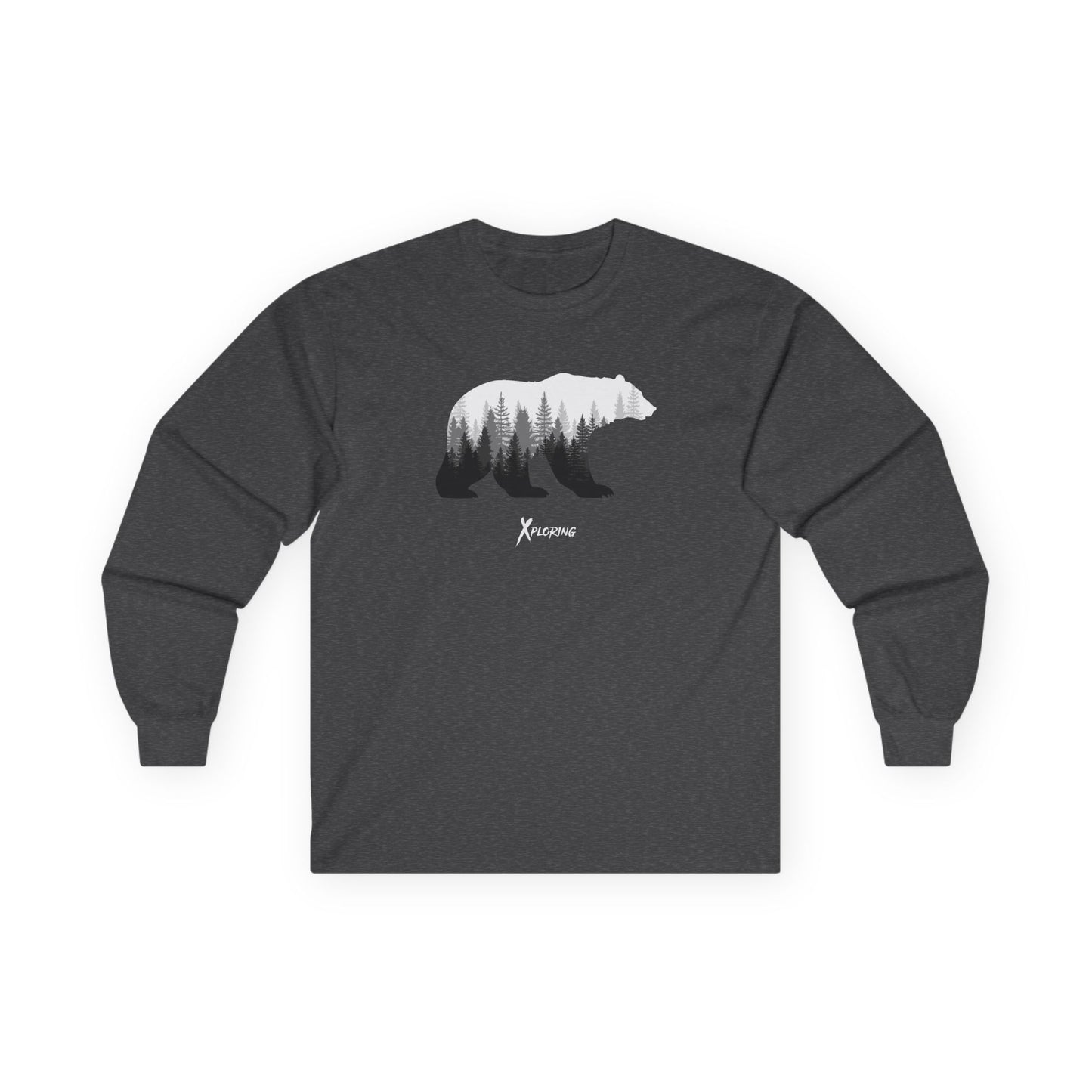 Xploring Men's Nature-Inspired Long Sleeve Tee, Bear Wildlife Shirt, Outdoor Lover Gift, Hiking Apparel, Eco-Friendly Fashion