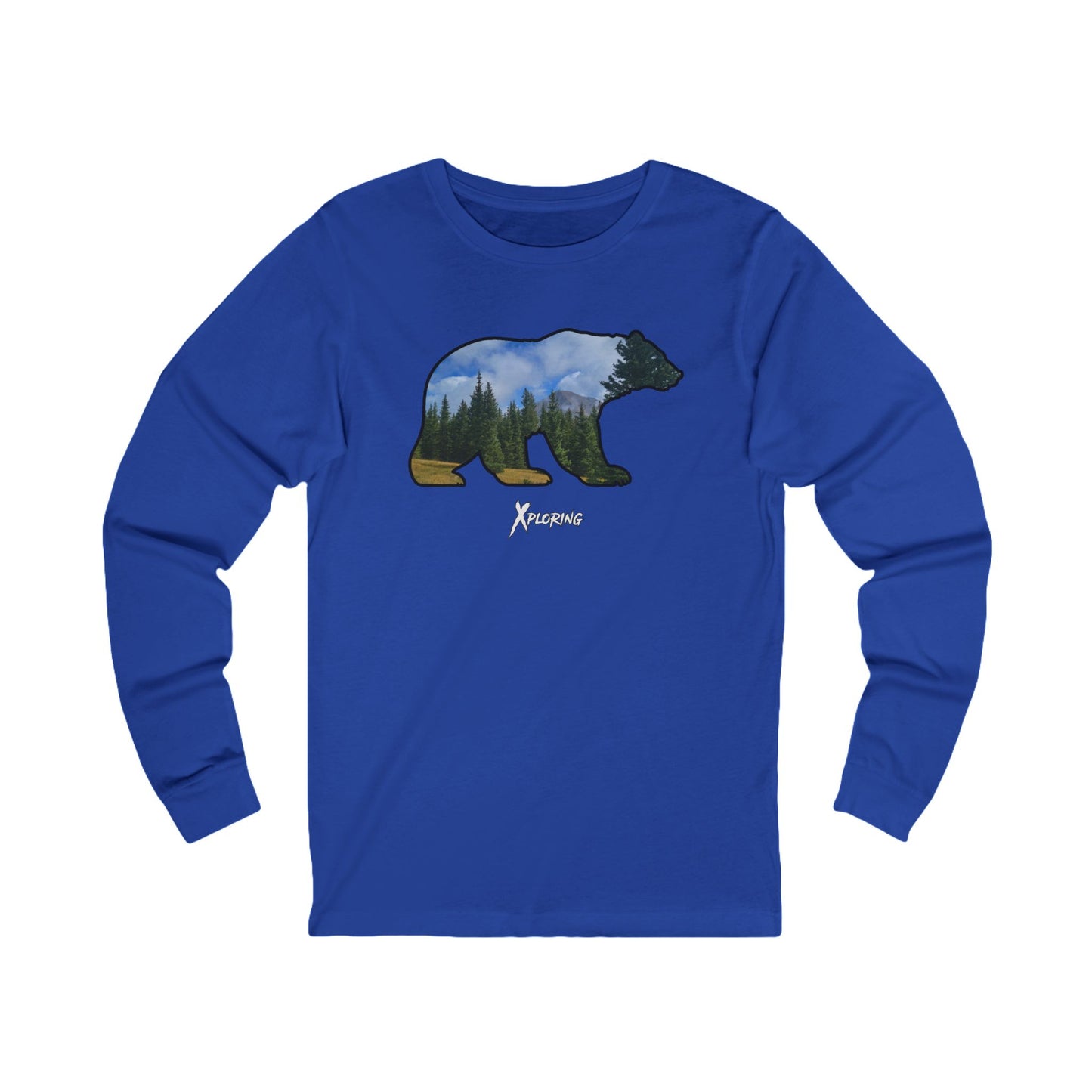 Xploring Bear Landscape Long Sleeve Tee, Unisex Nature Shirt, Outdoor Apparel, Gift for Adventurers, Wilderness Clothing, Hiking Fashion