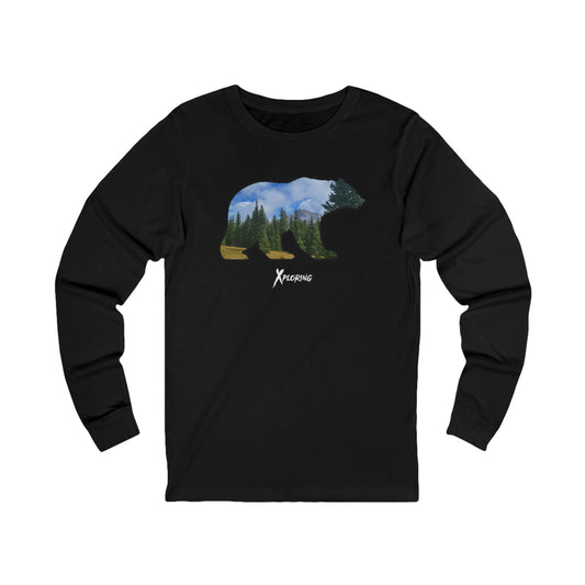 Xploring Bear Landscape Long Sleeve Tee, Unisex Nature Shirt, Outdoor Apparel, Gift for Adventurers, Wilderness Clothing, Hiking Fashion