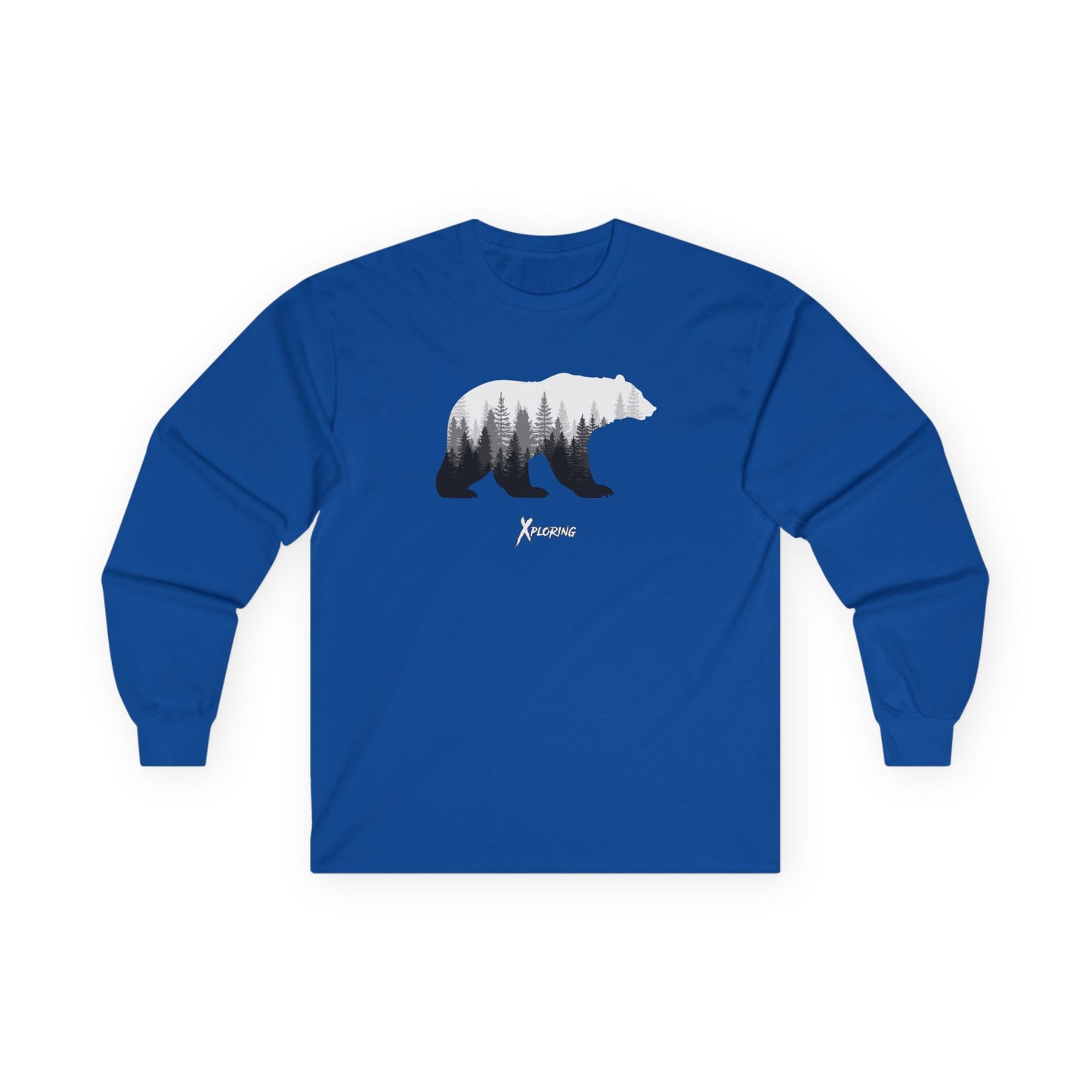 Xploring Men's Nature-Inspired Long Sleeve Tee, Bear Wildlife Shirt, Outdoor Lover Gift, Hiking Apparel, Eco-Friendly Fashion