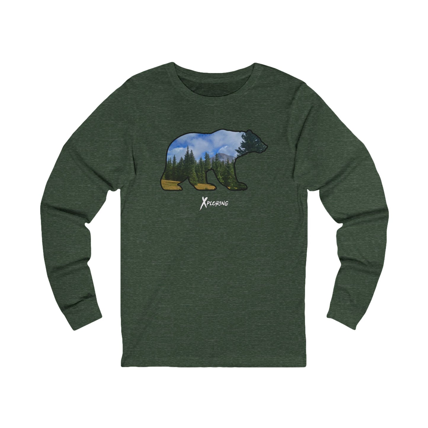 Xploring Bear Landscape Long Sleeve Tee, Unisex Nature Shirt, Outdoor Apparel, Gift for Adventurers, Wilderness Clothing, Hiking Fashion